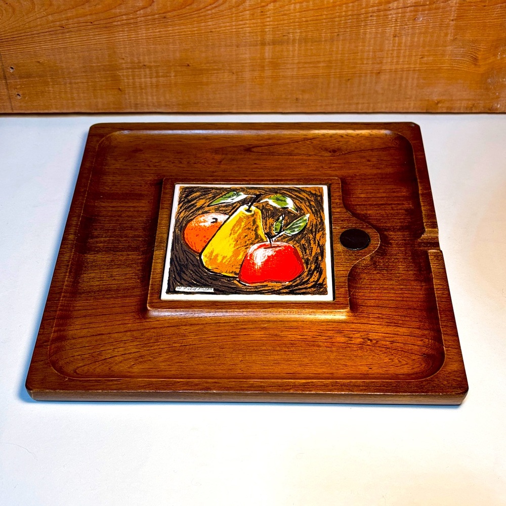 Vintage Wooden Cutting Board with Fruit Tile Made In Japan Styson Inc.